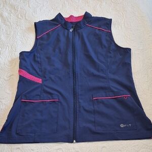 White Cross blue with pink accents Large full zipper vest EUC